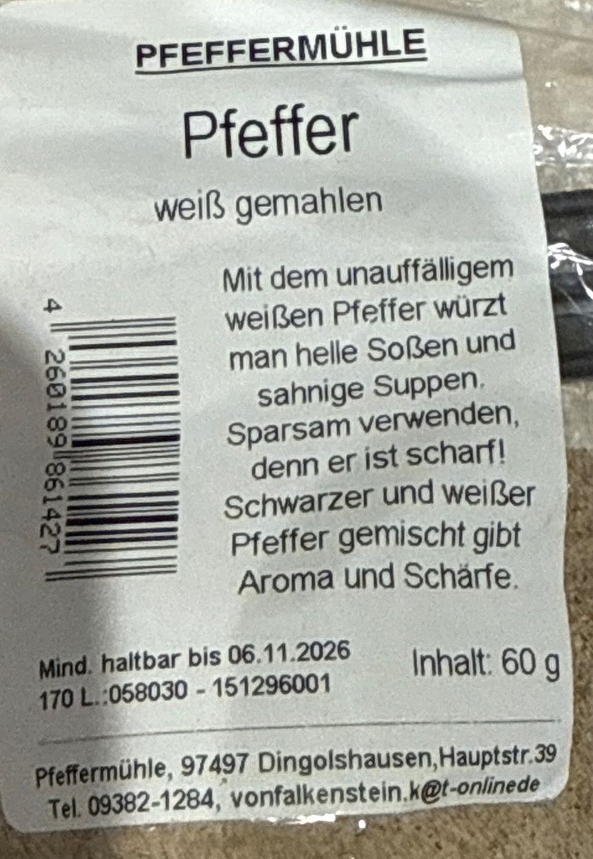 Pfeffer weiß gemahlen
