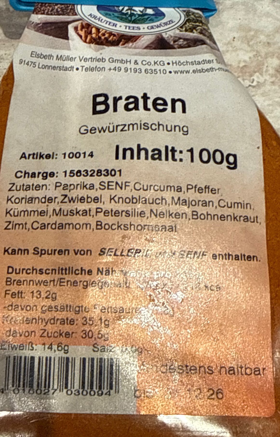Braten Gewürznischung