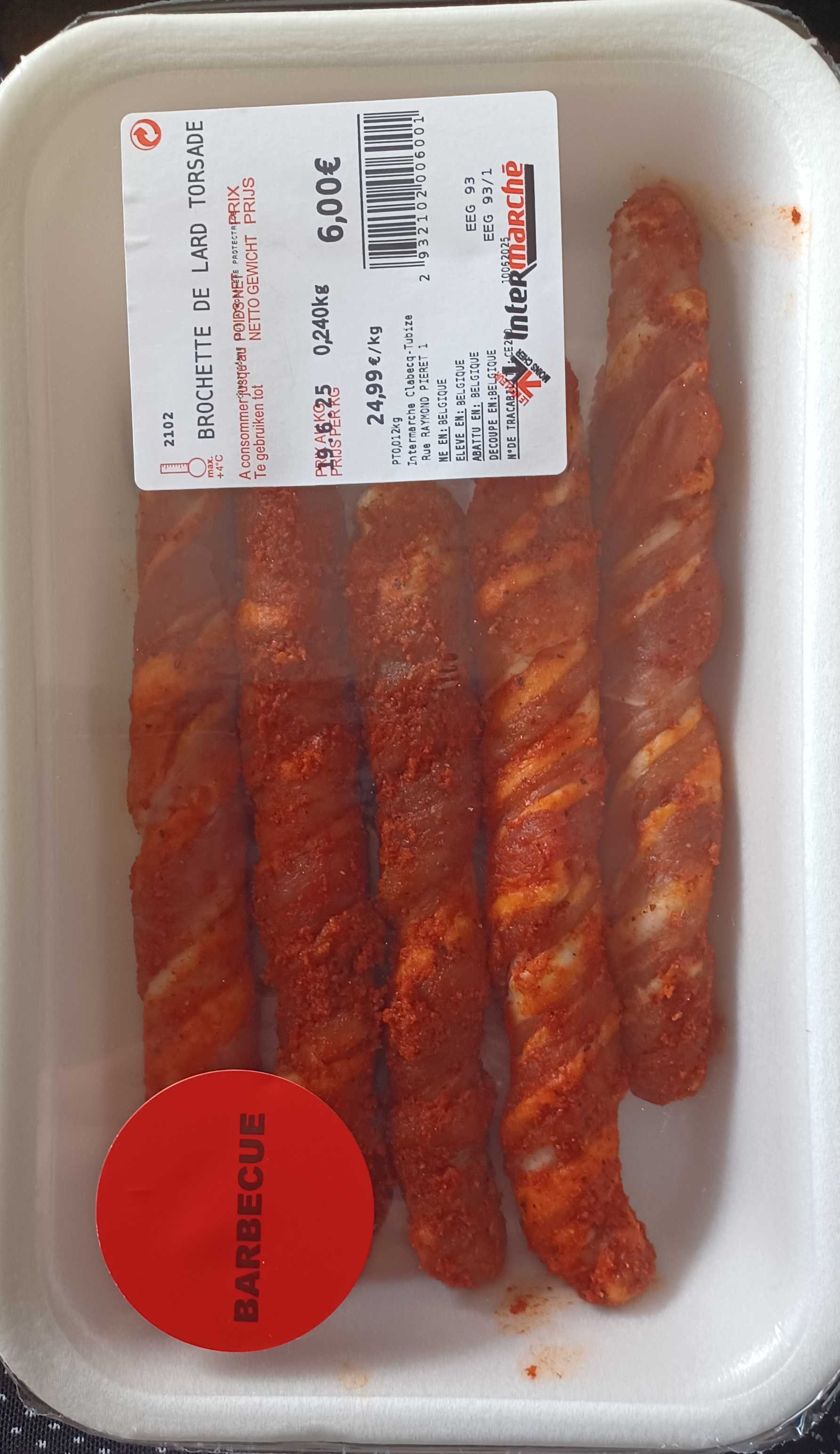 Brochette de lard torsadé 