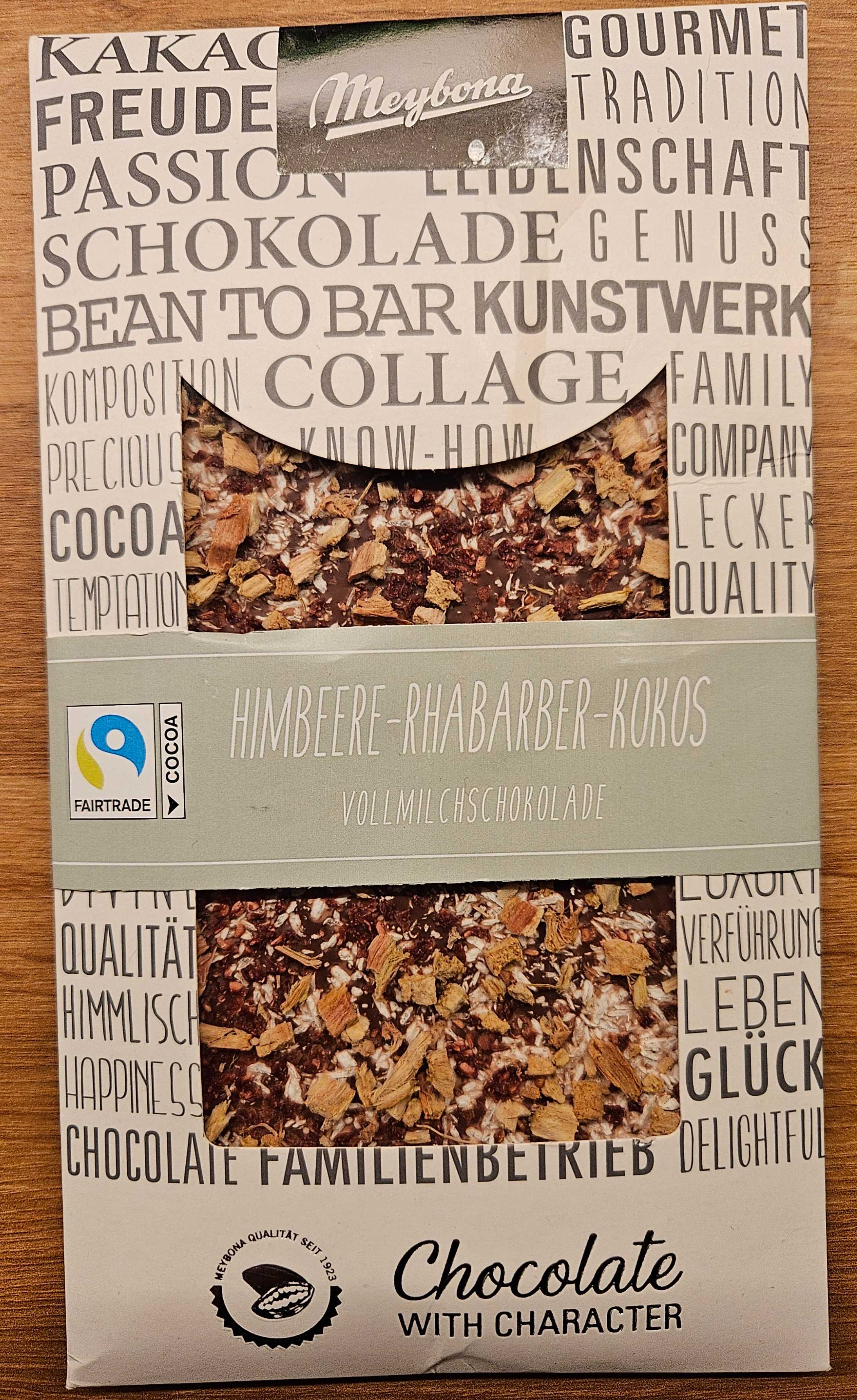Vollmilchschokolade Himbeere-Rhabarber-Kokos