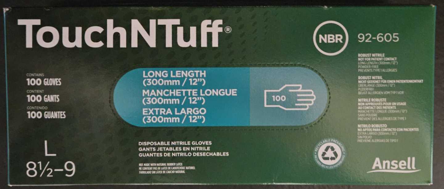 TouchNTuff Nitril-Handschuhe, Größe L, Überlänge 30 cm, unsteril, puderfrei - Ansell