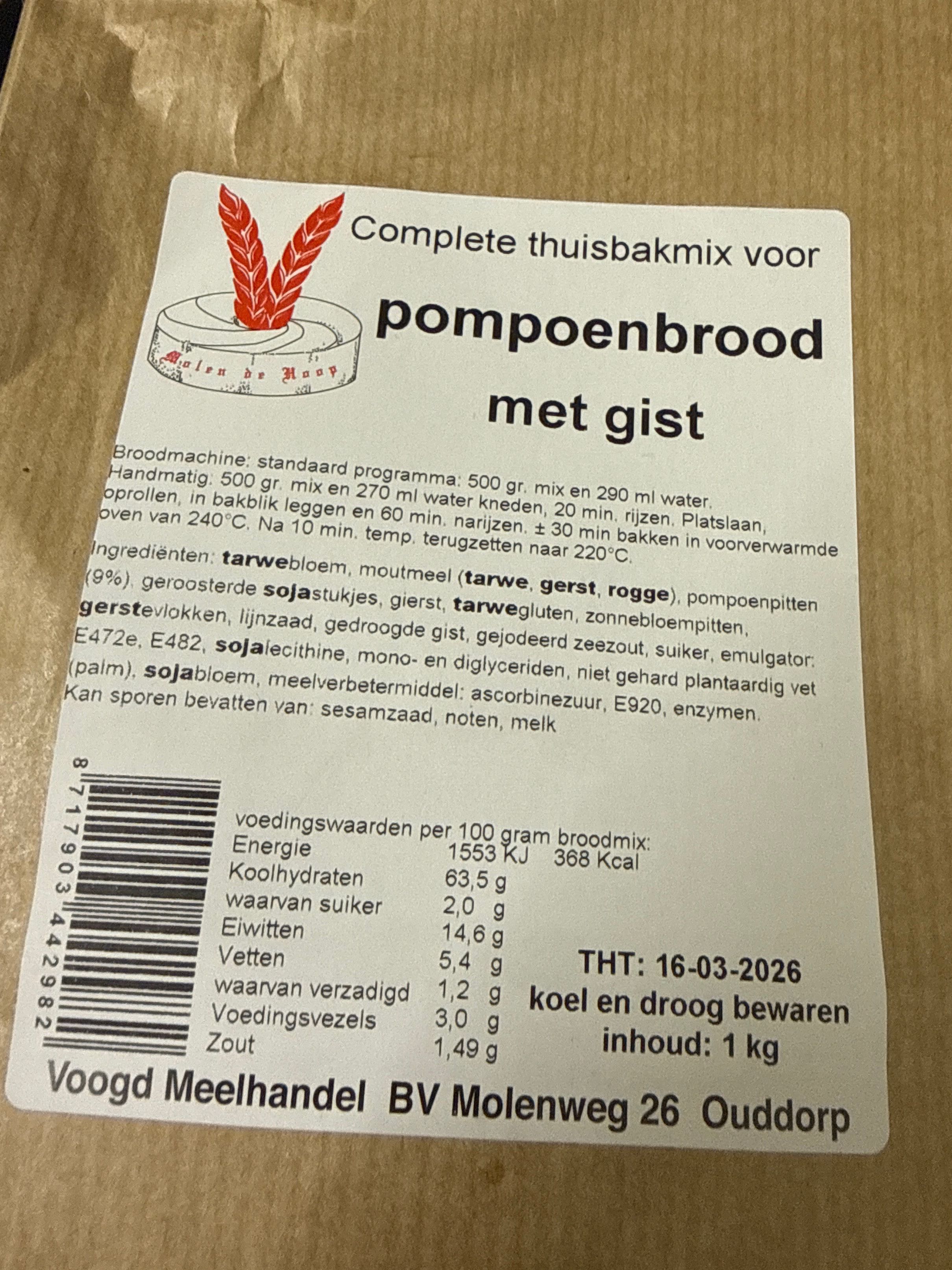 Pompoenbrood met gist broodbakmix