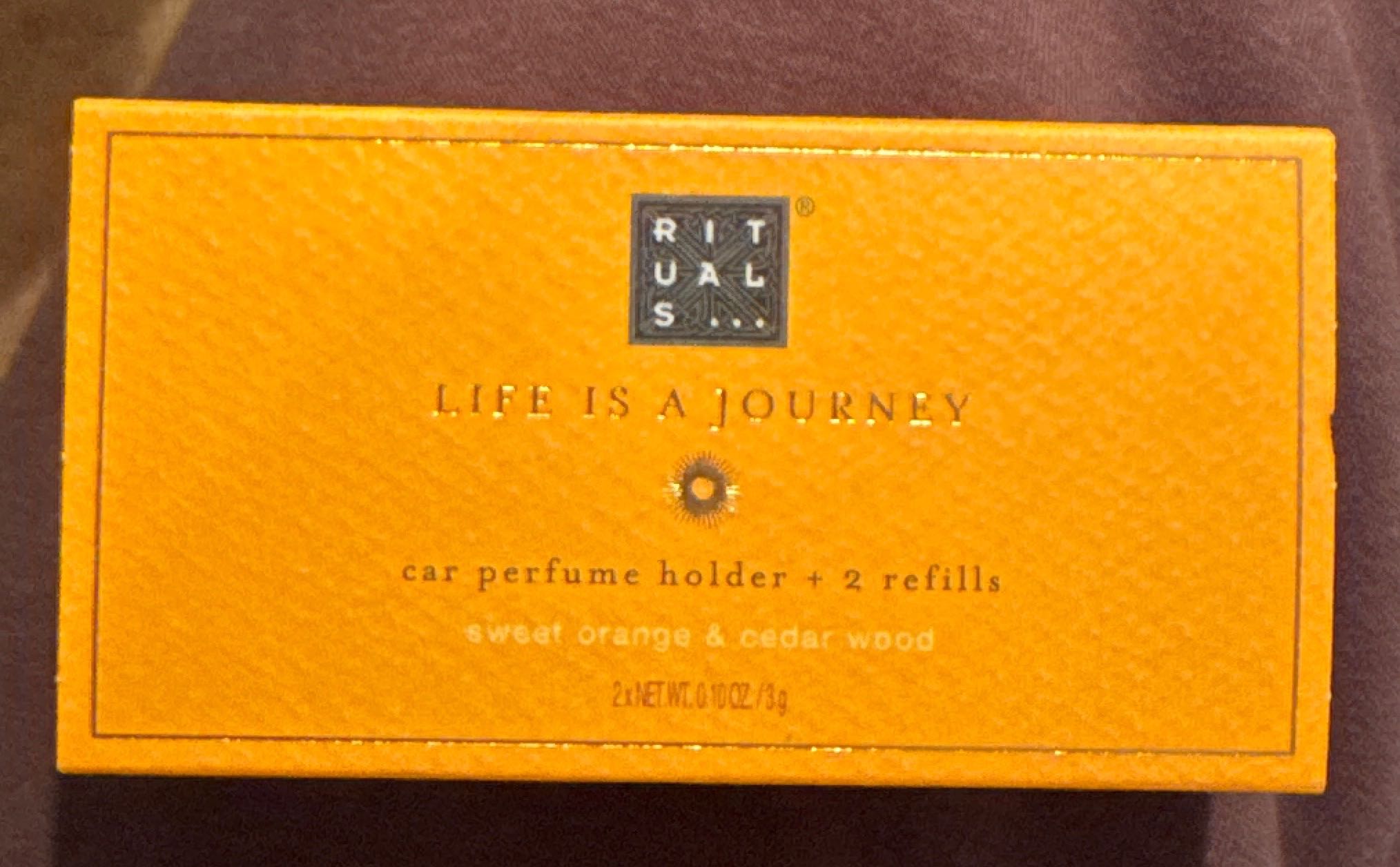 Car Parfume Holder + 2 refills sweet orange & cedar wood