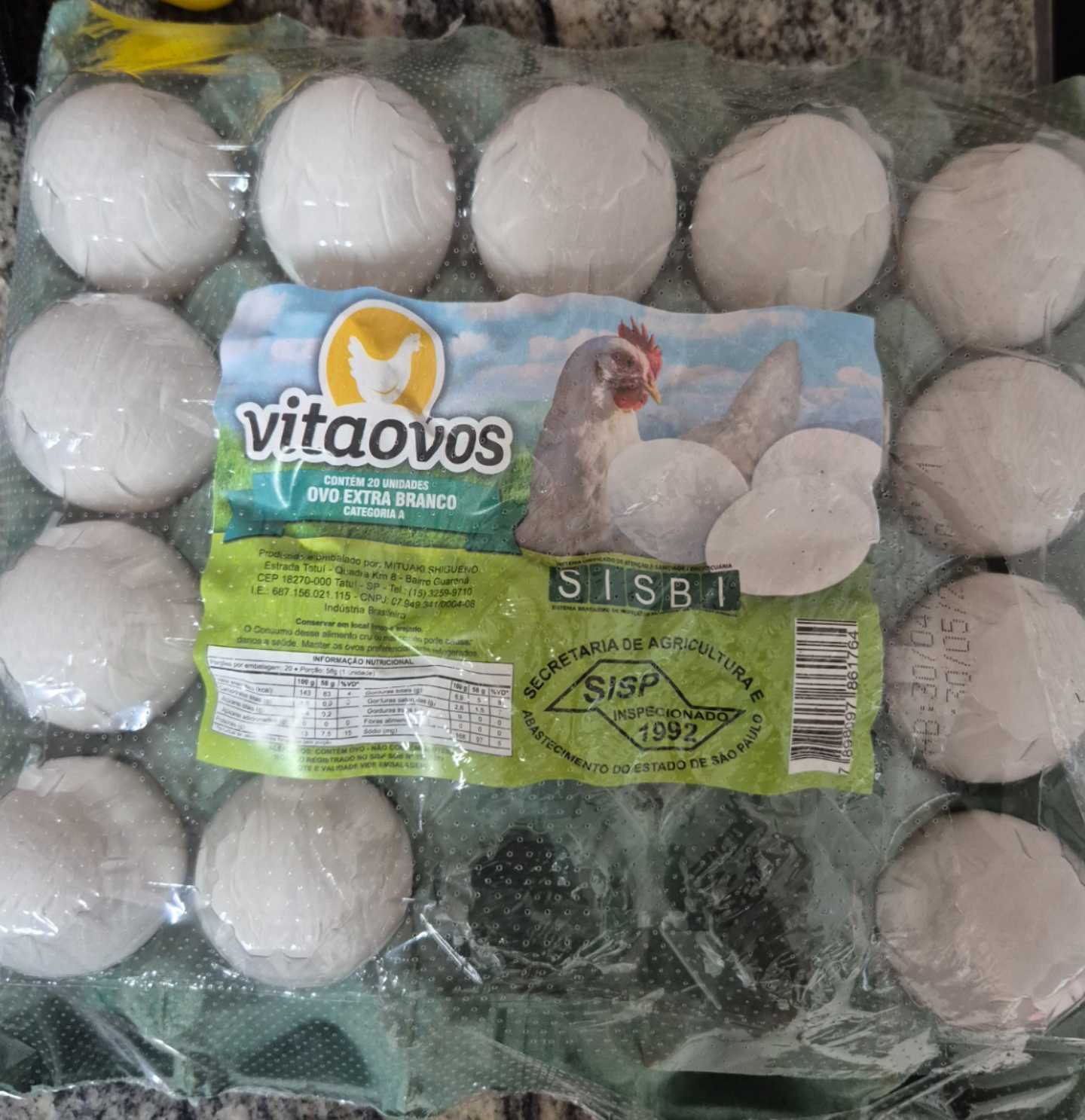 Embalagem de 20 Ovos Brancos